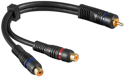 Subwoofer/Tulp mono (m) - Tulp stereo (v) audio adapter - verguld / koper - 0,20 meter