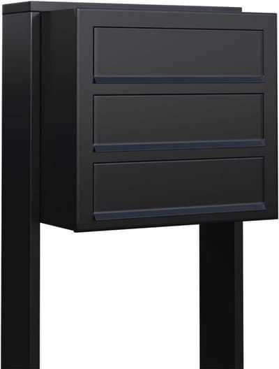 Brievenbussysteem Drie Zwart - Woonhuis Brievenbus - Veilige Post Ontvangst - Vloerstaande Montage - 46.5x118x28 cm - Zwart