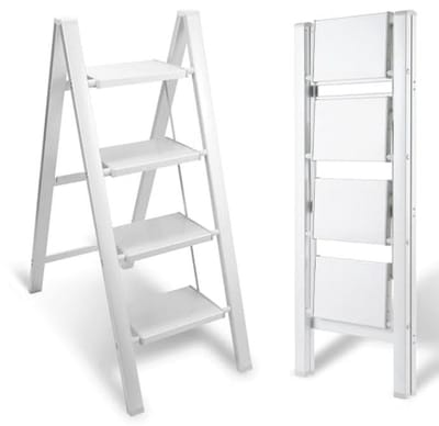 Eulenke Ladder met 4 treden, aluminium, inklapbaar, lichte staande ladder, trapladder, 4 treden, antislip ladder met klapbeveiliging, vouwladder voor huishouden, keuken, belastbaar tot 150 kg,