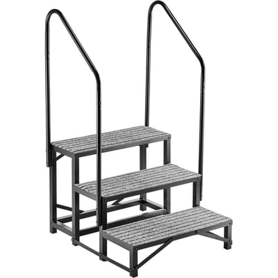 Marches pour camping-car avec double main courante, 3 marches, capacité de charge de 300 kg, marches robustes d'extérieur pour camping-car avec tapis antidérapant pour personnes âgées/animaux de compagnie, marches portables pour chaud