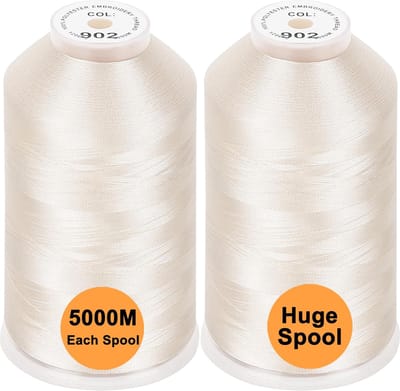 PolkaHome Set van 2 Polyester Machine Borduurgaren Enorme Spoel 5000M voor Alle Borduurmachines - Ivory
