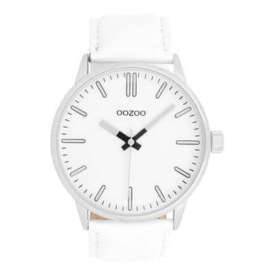 OOZOO Timepieces - Zilverkleurige horloge met leren band leren band - C11512