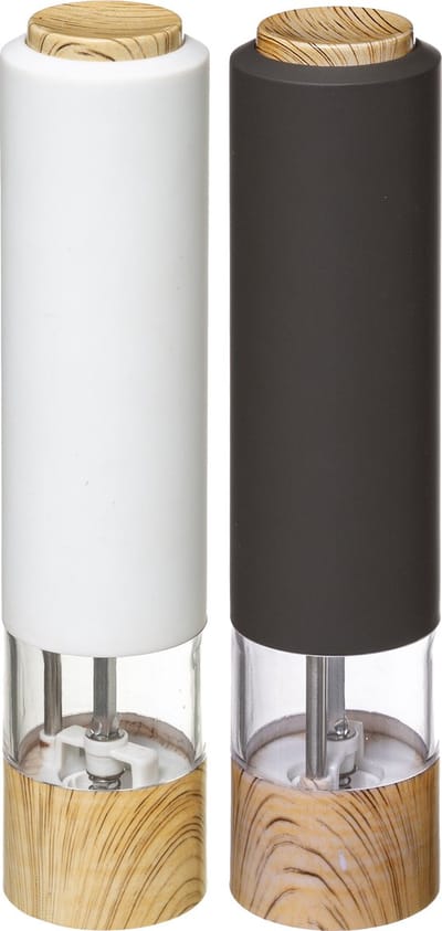 Set van 2x stuks elektrische zout- en pepermolens kunststof zwart/wit 22 cm - Pepermaler - Kruiden en specerije