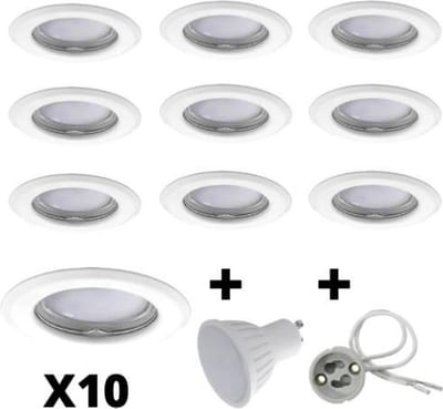 10x V-tac - LED Inbouwspots - Wit - 3000K warm wit - 400 lumen - 6.5 Watt - Dimbaar en kantelbaar - GU10 - IP20 - Ronde plafondspots (Ø75 mm) - Spotjes verlichting - voor woonkamer, gang en slaapkamering - IP65 Waterdicht/30000h