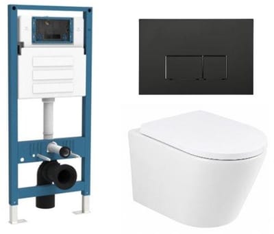 QeramiQ Dely Toiletset - inbouwreservoir Qeramiq Flush - 35mm zitting - metaal mat zwarte bedieningsplaat - rechthoekige knoppen - glans wit