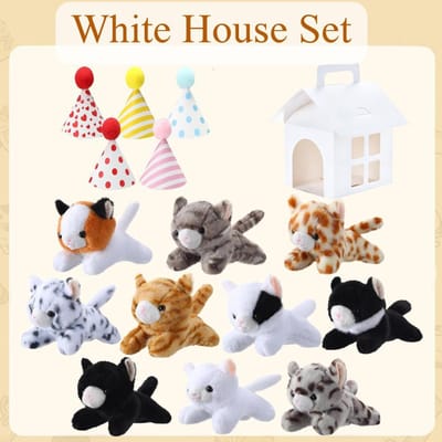 10-30 Sets Adopt A Kitten Feestartikelen Kat Knuffeldieren Liggende Stijl Pluche Kat met Verjaardagshoeden Papieren Doos voor Verjaardagsfeest 10Sets