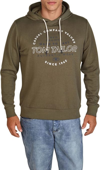 Tom Tailor Heren trui Printed Hoodie regular fit Olijf L Volwassenen hoodie / capuchon trui