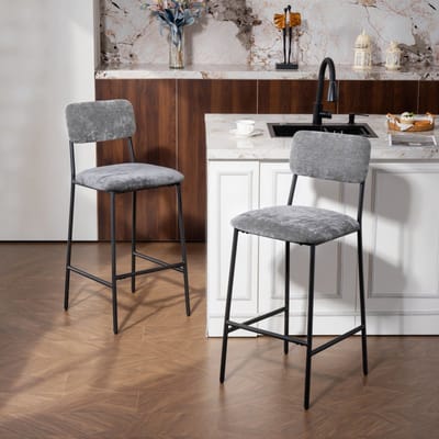 Wishdor - Set Van 2 Barkrukken - Ergonomische Rugleuning En Voetensteun - Modern Ontwerp Voor Keukenbar Of Bartafel - Chenille Stoffering En Stalen Frame - Grijs - 45,5 X 48 X 101 Cm - Zithoogte 72,5 Cm