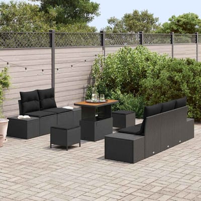 vidaXL - Tuinbank - Set - 8 - st - 7-Aantal - zitplaatsen - Zwart - Poly - rattan
