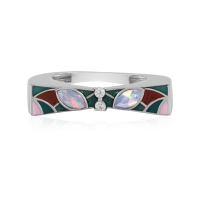 Cavill - Elegante Marquise Welo-opaal Ring 0,25 Ct - 925 Sterling Zilver met Platinering - 0,086 Ct Zirkonia - Bezel Zetting - Sieraden voor Dames