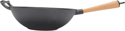 Gietijzeren Wokpan - Koekenpan met handvat - Buiten koken - Snelle warmteoverdracht - 30 cm diameter - Zwart
