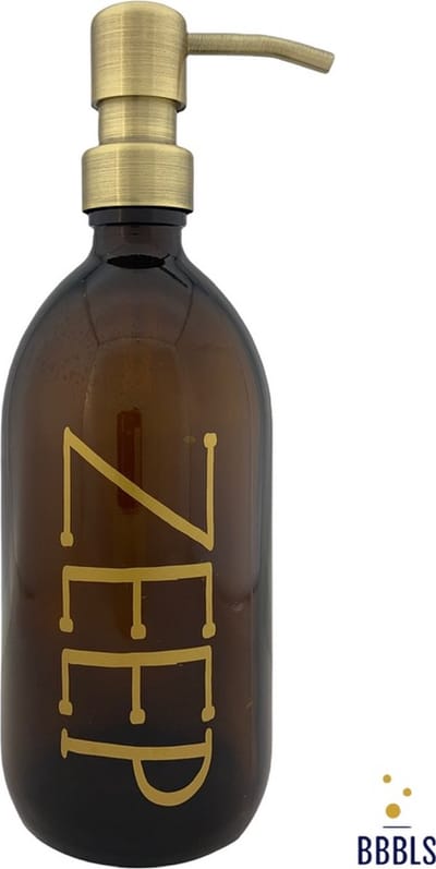 BBBLS® Design Dispenser "Zeep" | Bruin Kunststof | 500ml | RVS / Metaal Pomp Goud | Zeeppomp | Zeepdispenser | Zeephouder