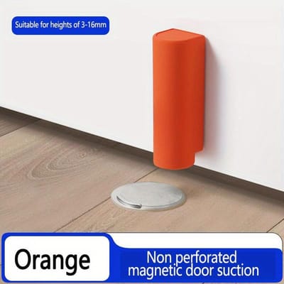 Butée de porte magnétique en acier inoxydable, base de porte grise noire sans clous, quincaillerie de porte, prévention de fermeture de porte, butée de porte, ferme-porte orange