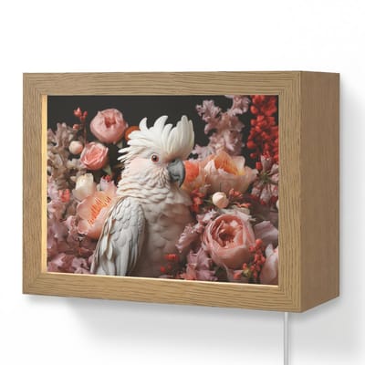 Wandlamp 20x15 cm - Oplaadbaar - Kaketoe - Dier - Natuur - Botanisch - Bloemen - Roze - Wandlampen binnen woonkamer - Slaapkamer lamp met kabel - Decoratieve nachtlamp - Vloerlamp snoer