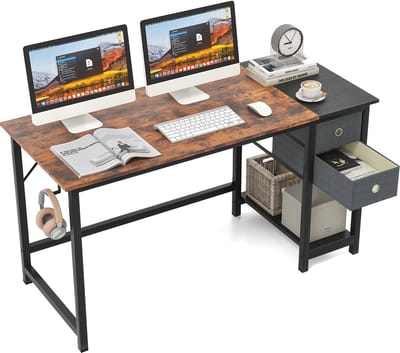COSTWAY Bureau met 2 laden, 140 cm lange computertafel met hoofdtelefoonhaak en opbergvak, bureautafel, grote pc-tafel, werktafel voor kantoor, thuis