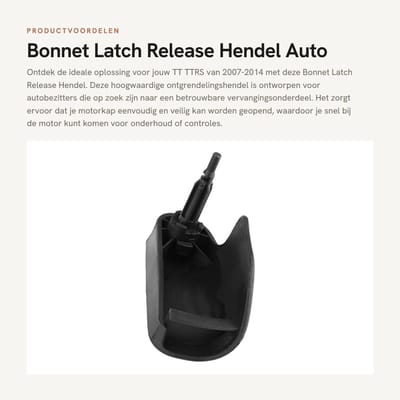 Dailygoods- Motorkapontgrendel - Aftermarket Vervangingsartikel - Geschikt voor TT/TTRS 2007-2014 - ABS-Kunststof - Zwart - Onderdeelnummer 8J1 823 533 C - Ontgrendelingshendel