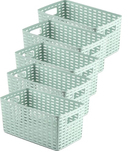 PlasticForte Opbergmand - 5x - Kastmand - rotan kunststof - mintgroen - 5 Liter - 15 x 28 x 13 cm