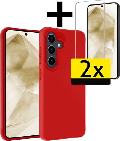 Hoesje - Met 2x Screenprotector - Geschikt voor Samsung Galaxy A55 - Sterk & Shockproof - Back Cover - Siliconen Case - Telefoon Hoes - Telefoonhoesjes - Rood