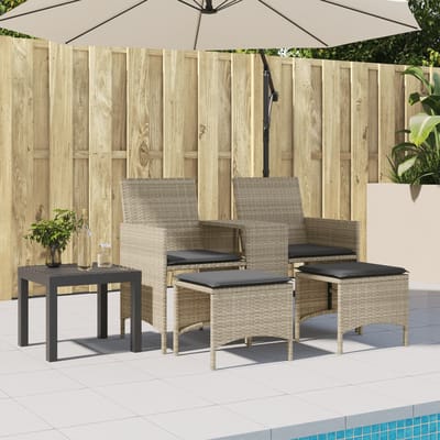 vidaXL - Tuinbank - 2-zits - tafel - en - voetenbanken - poly - rattan - lichtgrijs