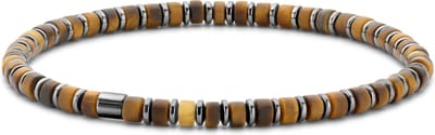 Frank 1967 7FB-0596 Kralen Armband - Heren - Beads - 4 x 2 mm - Tijgeroog - Staal - Rekbaar - 19 cm - Bruin