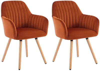 Vente-unique Set van 2 stoelen met armleuningen van fluweel en metaal met houteffect - Terracotta - ELEANA