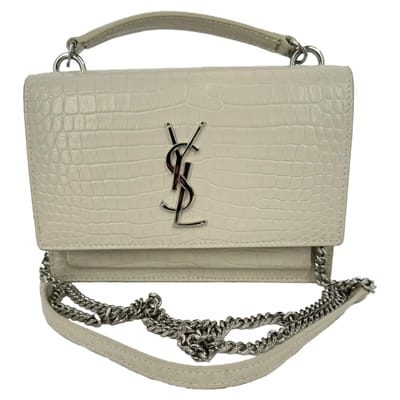 Saint Laurent Krokodillenmotief Sunset Wallet on Chain in Crème Leer
