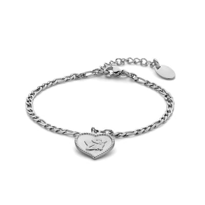 CO88 8CB-90773 Stalen Armband - Dames - Figaro - Hanger - Hartje - 16,5 + 3 cm - Zilverkleurig
