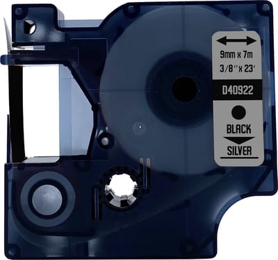 DULA Dymo D1 40922 Compatible label tape - 1 lettertape - Zwart op zilver - 9mm x 7m