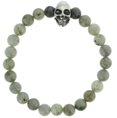 Behave - Armband heren skull grijs groen halfedelsteen - edgy look