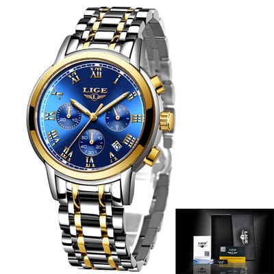 LIGE Casual DTS 1004 - Horloge - RVS - Ø 42 mm Zilver Goud Blauw