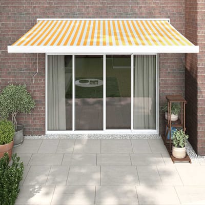 vidaXL - Uitschuifbare - luifel - Geel - en - Wit - met - Witte - Frame - 3,5 - x - 2,5 - m