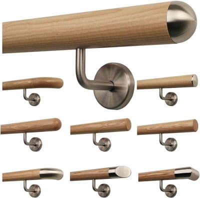 Houten trapleuning - Essenhouten leuning - Veilig traplopen - Met roestvrij staal - 180 cm - Natuurlijk hout