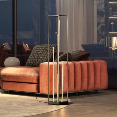 FISCHER & HONSEL LED vloerlamp Grid, zwart/goud, metaal, CCT, dimbaar