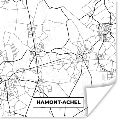 Poster Stadskaart – Zwart Wit - Kaart – Hamont Achel – België – Plattegrond - 100x100 cm XXL