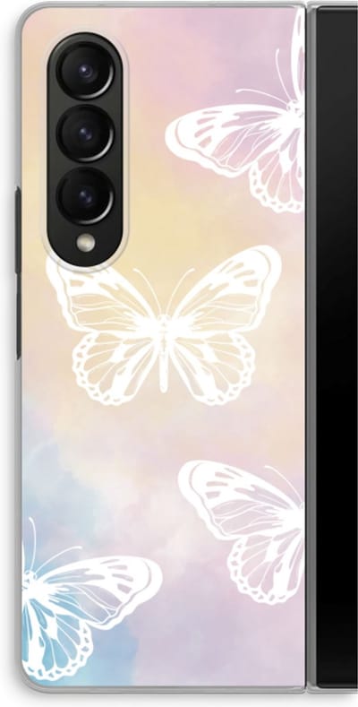 Case Company® - Hoesje geschikt voor Samsung Galaxy Z Fold4 hoesje - White butterfly - Soft Cover Telefoonhoesje - Bescherming aan alle Kanten en Schermrand