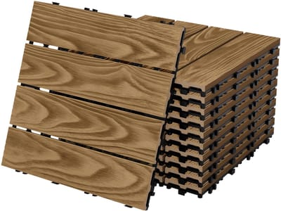 5x WPC-terrastegels 30x30 cm, voordelige set van 11 stuks voor 1 m² vloerbedekking in teakhoutlook met drainage en kliksysteem