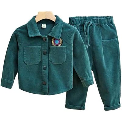 Jongens en Meisjes Lente Pakken Klein en Medium Kinderen Lente en Herfst 0-6 Jaar Oud Baby Corduroy Effen Kleur Jas Broek Tweedelige Set 90 black
