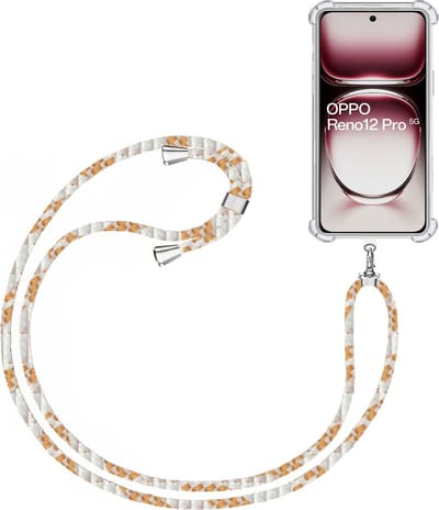 Telefoonkoord + Hoesje Geschikt voor OPPO Reno 12 - Lengte Verstelbaar - Telefoonketting - Shock Proof Case - Wit Goud