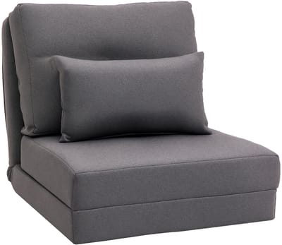 HOMCOM vloer fauteuil 2-in-1 vouwbed met verstelbare rugleuningbank met decoratieve kussens, vloerzitterkussens voor woonkamer, slaapkamer, linnen, donkergrijs