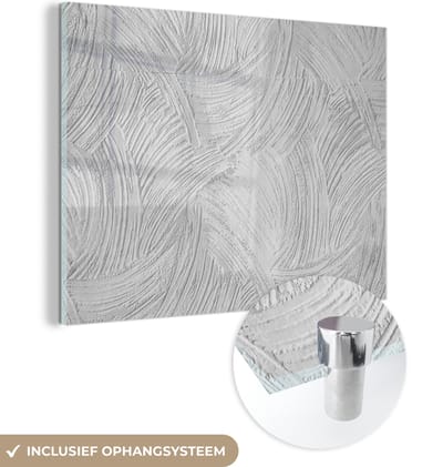 Glasschilderij zwart wit - Wit - Patronen - Steen - Beton - 160x120 cm - Muurdecoratie - Woondecoratie