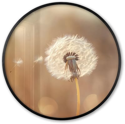 Poster in lijst Rond - Fotolijst 60x60 cm - Posters - Paardenbloem - Beige - Natuur - Bloem - Ronde posterlijst zwart - Decoratie - Wanddecoratie woonkamer - Muurdecoratie slaapkamer