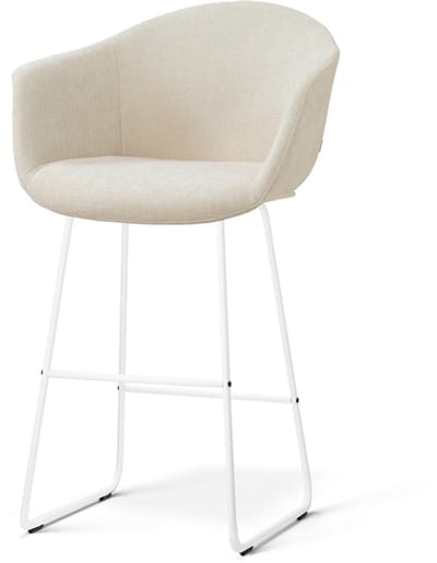Nolon Nino-Otis Barkruk Beige - met Armleuning - Wit Onderstel - 75 cm - Stof - Barkruk met Rugleuning