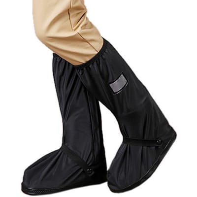 Couvre-chaussures Imperméables Semelle Épaisse Tige Haute Couvre-bottes pour Marche Extérieure Vélo Noir XL black