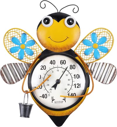 Buitenthermometer Bijen - Wandthermometer Binnen - Temperatuur Meten - Waterdichte Behuizing - 25 cm Diameter - Geel Zwart