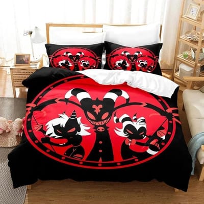 3D Geprint Helluva Boss Beddengoed Set Dekbedovertrek 3 Stuks Overtrek Eenpersoons Twin Dekbed Volwassen Jongens Beddengoed Dekbedovertrek Sets Hometextiel AU Double(180x210cm)