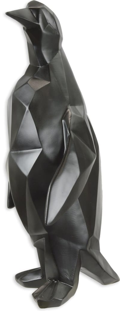 Resin beeld - Polygoon figuur pinguin - Zwart sculptuur - 48,6 cm hoog