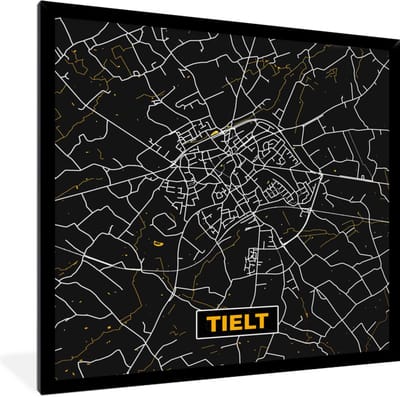 Fotolijst incl. Poster - Kaart - Tielt - Goud - Plattegrond - Stadskaart - 40x40 cm - Posterlijst