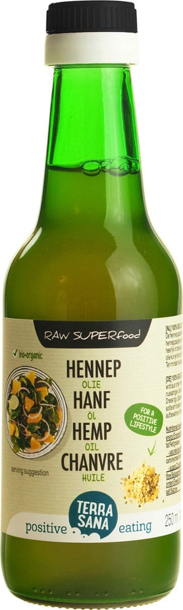 Terrasana - Biologische Hennepolie 250 ml – Koudgeperste Hennepzaadolie met Omega 3 & 6