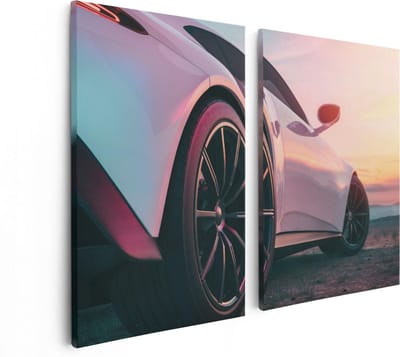 Artaza Canvas Schilderij Tweeluik Witte Sportwagen Auto - 80x60 - Foto Op Canvas - Canvas Print