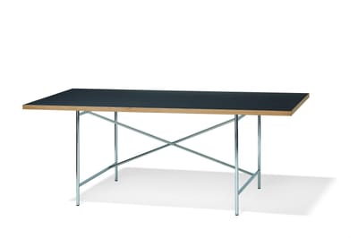 Richard Lampert Tafel Eiermann 1 - Linoleum nero 4023/eiken rand - 110 x 66 cm - chrome - excentrische stut - 140 x 80 cm